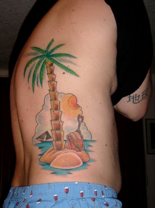 Palm Tree Tattoo On Right Side Rib